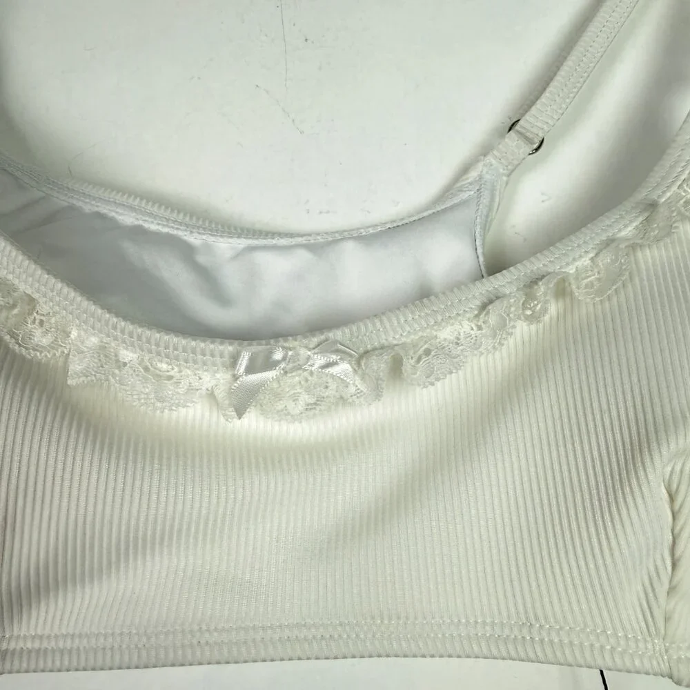 NWT Edikted Lacey Ruffled Bikini Top Ribbed Bralette White Size Medium M NEW - Picture 5 of 11